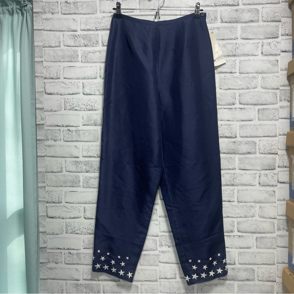S.L.B 100% Silk Embroidered Star High Waisted Pants NWT - Picture 2 of 12
